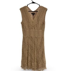 Sleeveless V-Neck Textured Beige Midi Dress